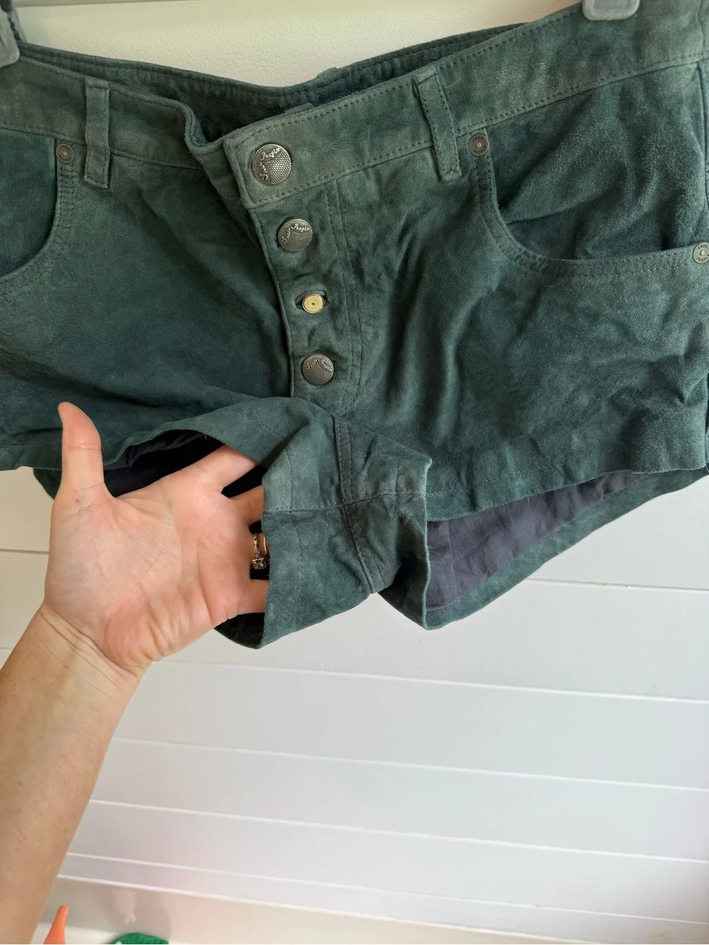 Free People RARE Suede Real Leather Micro Shorts Blue Green 8 - Picture 4 of 11
